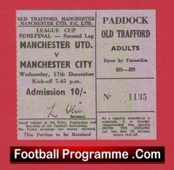 Manchester United v Manchester City 1969 - LC Semi Final Match Ticket - football memorabilia