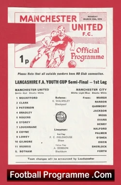 Manchester United v Manchester City 1976 - Youth Cup Semi Final - football programme
