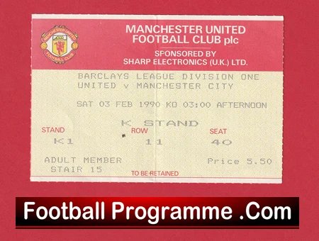 Manchester United v Manchester City 1990 - Football Ticket - Image 2