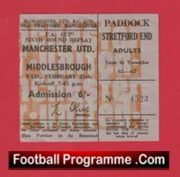 Manchester United v Middlesbrough 1970 – FA Cup QF Replay Ticket