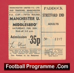 Manchester United v Middlesbrough 1972 - Match Ticket 1970's - football memorabilia