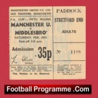 Manchester United v Middlesbrough 1972 – Football Ticket 1970s