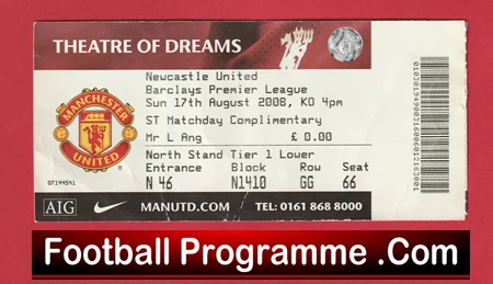 Manchester United v Newcastle United 2008 - Ticket Man Utd - Image 2