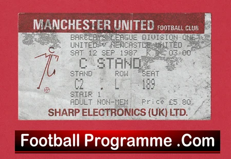 Manchester United v Newcastle United 1987 - Man Utd Ticket - Image 2