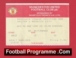 Manchester United v Norwich City 1989 - Match Ticket - football memorabilia