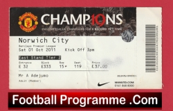 Manchester United v Norwich City 2011 - Football Ticket - football memorabilia
