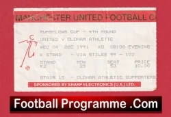 Manchester United v Oldham Athletic 1991 - Football Ticket - football memorabilia