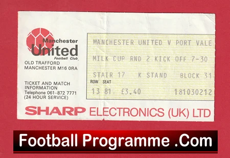 Manchester United v Port Vale 1983 - Football Match Ticket - Image 2