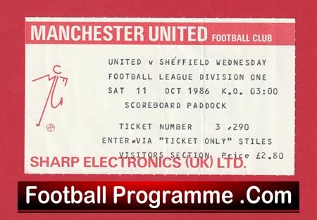 Manchester United v Sheffield Wednesday 1986 - Man Utd Ticket - Image 2