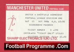 Manchester United v Sheffield Wednesday 1986 - Man Utd Ticket - football memorabilia