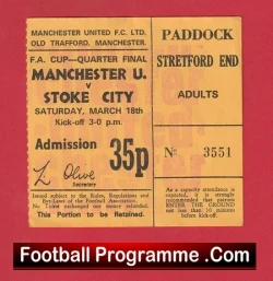 Manchester United v Stoke City 1972 - FA Cup Quarter Final Ticket - football memorabilia