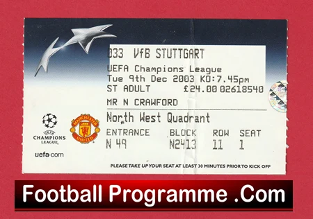 Manchester United v Stuttgart VFB 2003 - Match Ticket - Image 2