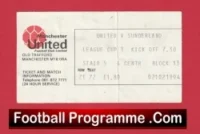 Manchester United v Sunderland 1976 – League Cup Match Ticket