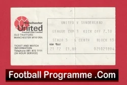 Manchester United v Sunderland 1976 - League Cup Match Ticket - football memorabilia