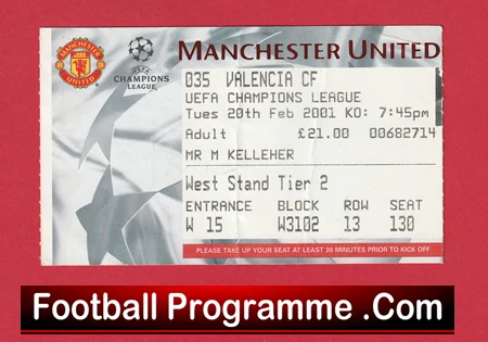 Manchester United v Valencia 2001 - Football Ticket - Image 2