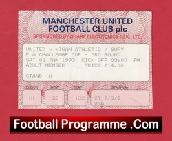 Manchester United v Wigan Athletic 1993 - Football Ticket - football memorabilia