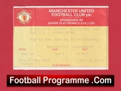 Manchester United v Wimbledon 1991 - Football Ticket - football memorabilia