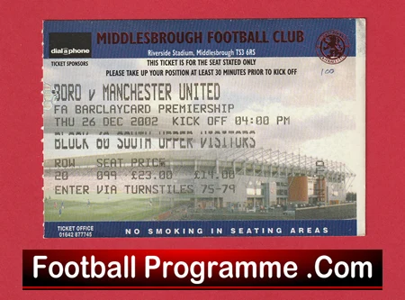 Middlesbrough v Manchester United 2002 - Match Ticket - Image 2