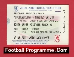 Middlesbrough v Manchester United 2008 - Match Ticket - football memorabilia