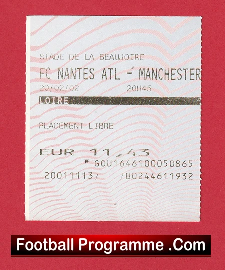 Nantes v Manchester United 2002 - Match Ticket France French - Image 2