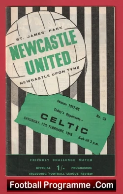 Newcastle United v Glasgow Celtic 1968 - football programme