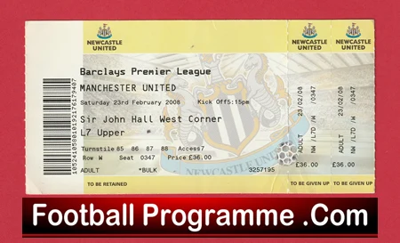 Newcastle United v Manchester United 2008 - Football Ticket - Image 2