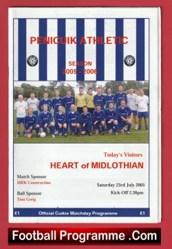Penicuik Athletic v Heart Of Midlothian 2005 - Hearts Scotland - football programme