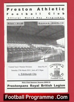 Preston Athletic v Edinburgh City 2010 - football programme