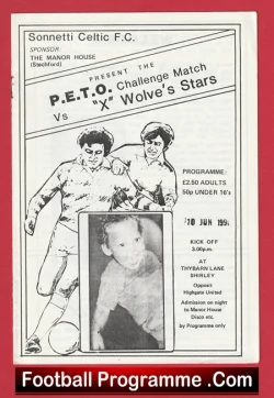 Sonnetti Celtic v Wolves Stars - Friendly Match Thybarn Lane Shirley - football programme