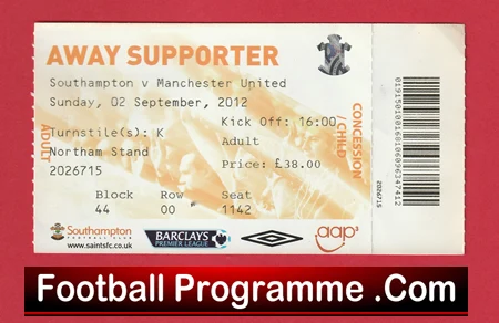 Southampton v Manchester United 2012 - Match Ticket - Image 2