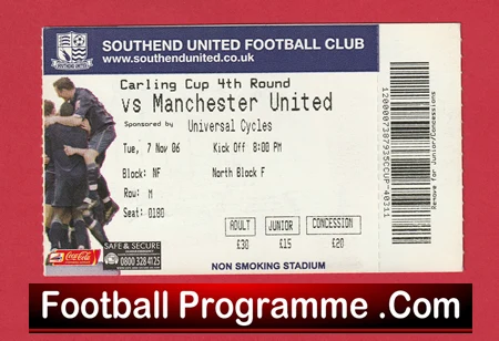 Southend United v Manchester United 2006 - Football Ticket - Image 2
