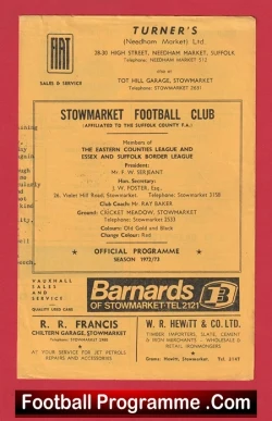 Stowmarket Town v Sudbury Town 1972 - football programme