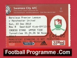 Swansea City v Manchester United 2012 - Football Ticket - football memorabilia
