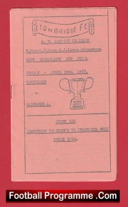 Tonbridge v Ramsgate 1967 - Kent Cup Final - football programme