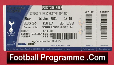 Tottenham Hotspur v Manchester United 2011 - Match Ticket - Image 2