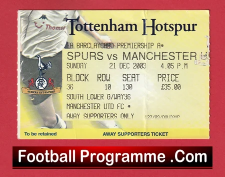 Tottenham Hotspur v Manchester United 2003 - Football Ticket - Image 2