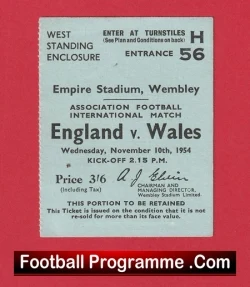 England v Wales 1954 - Football Ticket 1950s - Image 2