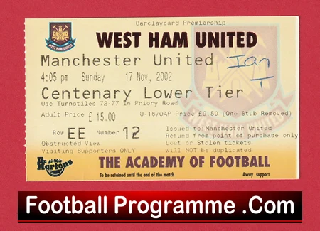 West Ham United v Manchester United 2002 - Football Ticket - Image 2