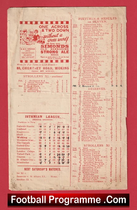 Woking v Dulwich Hamlet 1930 - 1930s Football Programmes - Image 4