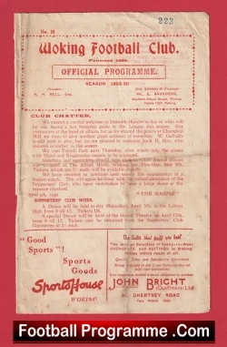 Woking v Dulwich Hamlet 1930 - 1930s Football Programmes - football programme
