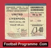 Manchester United v Liverpool 1980 – Man Utd Ticket 1980s