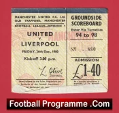 Manchester United v Liverpool 1980 – Man Utd Ticket 1980s