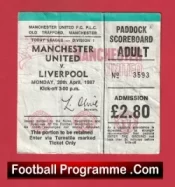 Manchester United v Liverpool 1987 – Match Ticket
