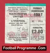 Manchester United v Liverpool 1987 – Match Ticket