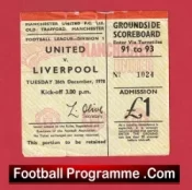 Manchester United v Liverpool 1978 – Football Ticket 1970s
