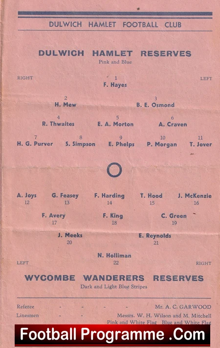 Dulwich Hamlet v Wycombe Wanderes 1937 - 1930s Old Programme - Image 3