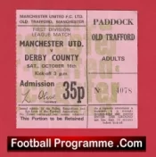 Manchester United v Derby County 1971 – Match Ticket