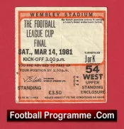 Liverpool v West Ham United 1981 – League Cup Final Ticket