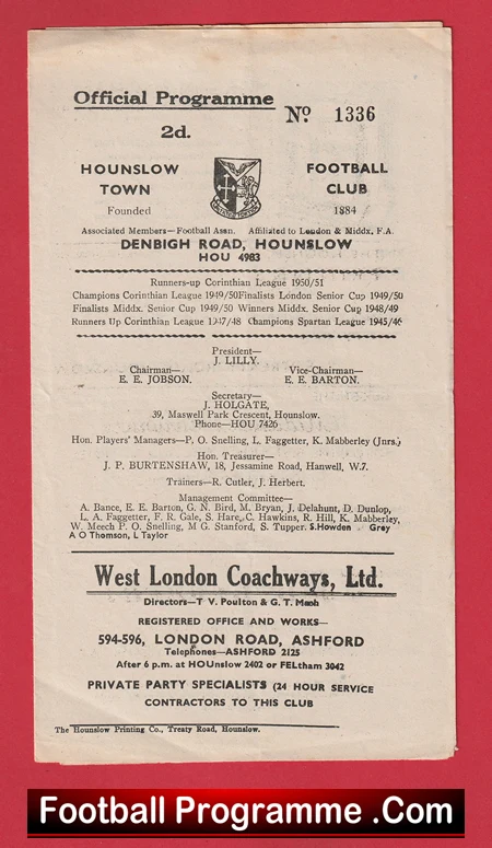 Hounslow Town v Walthamstow Avenue 1952 - London Senior Cup Replay - Image 2