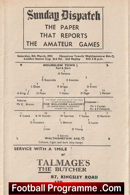 Hounslow Town v Walthamstow Avenue 1952 - London Senior Cup Replay - Image 3